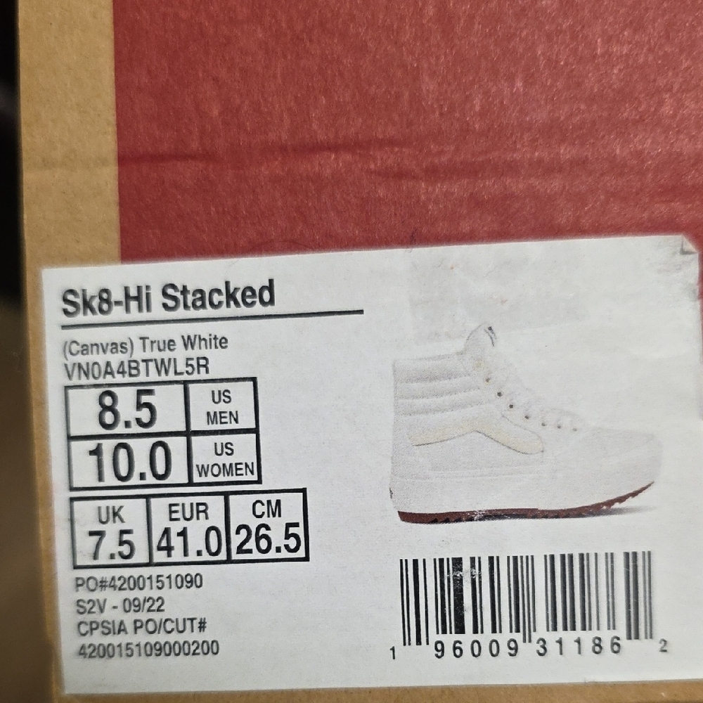 Vans Sk8 Hi Stacked Triple White Platform 8.5 Mens 10 Women's New - Picture 2 of 6